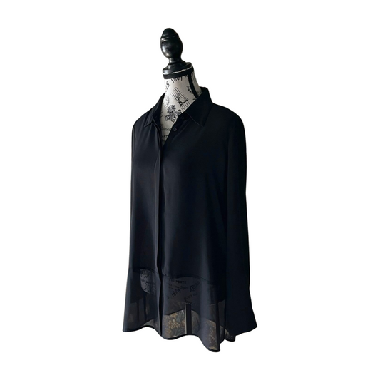 Vintage Sheer Black Button-Up Blouse — 1990s/2000s Gothic Mesh Shirt, S-M