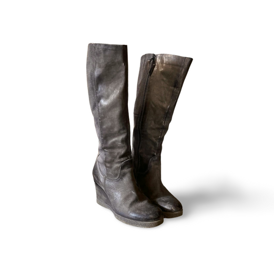 MJUS Wedge Leather Boots – Dark Grey – US 8.5