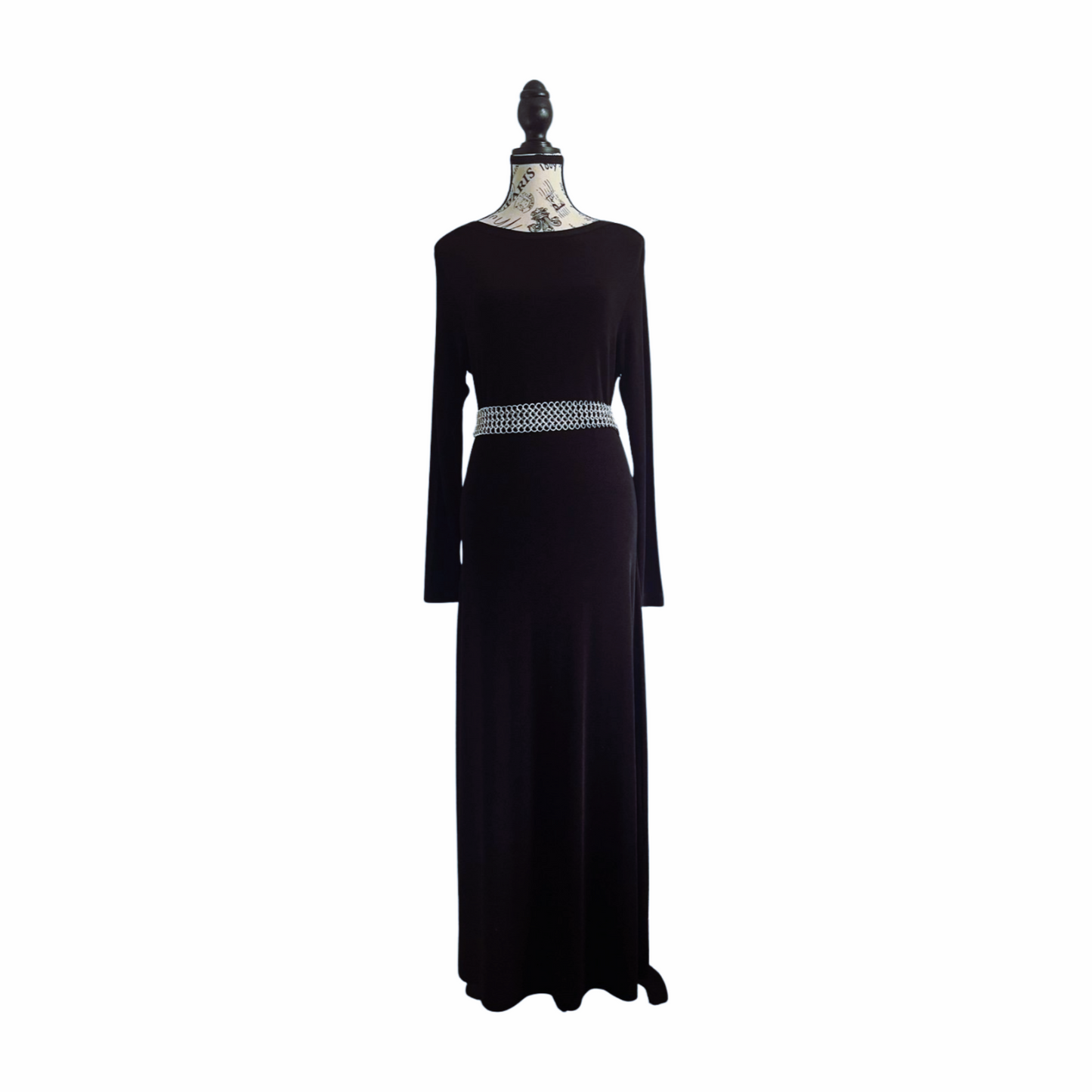 Black Knit Maxi Dress — 1990s — M L
