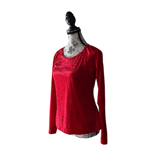 Vintage Red Crushed Velvet Top — 1990s Goth/Grunge, S-M-L