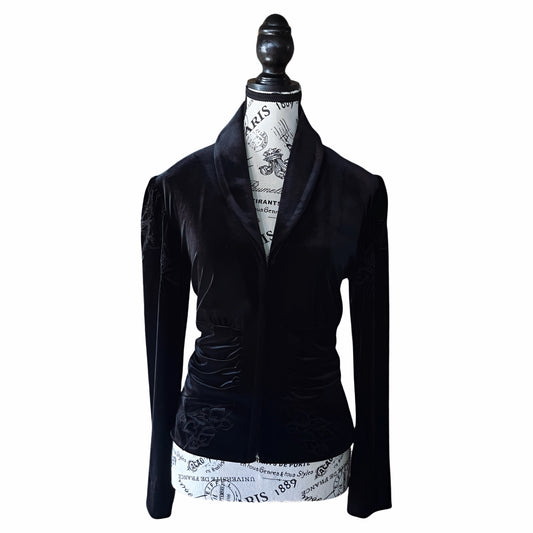 Joseph Ribkoff Black Velvet Embroidered Gothic Romantic Jacket — 1990s — M
