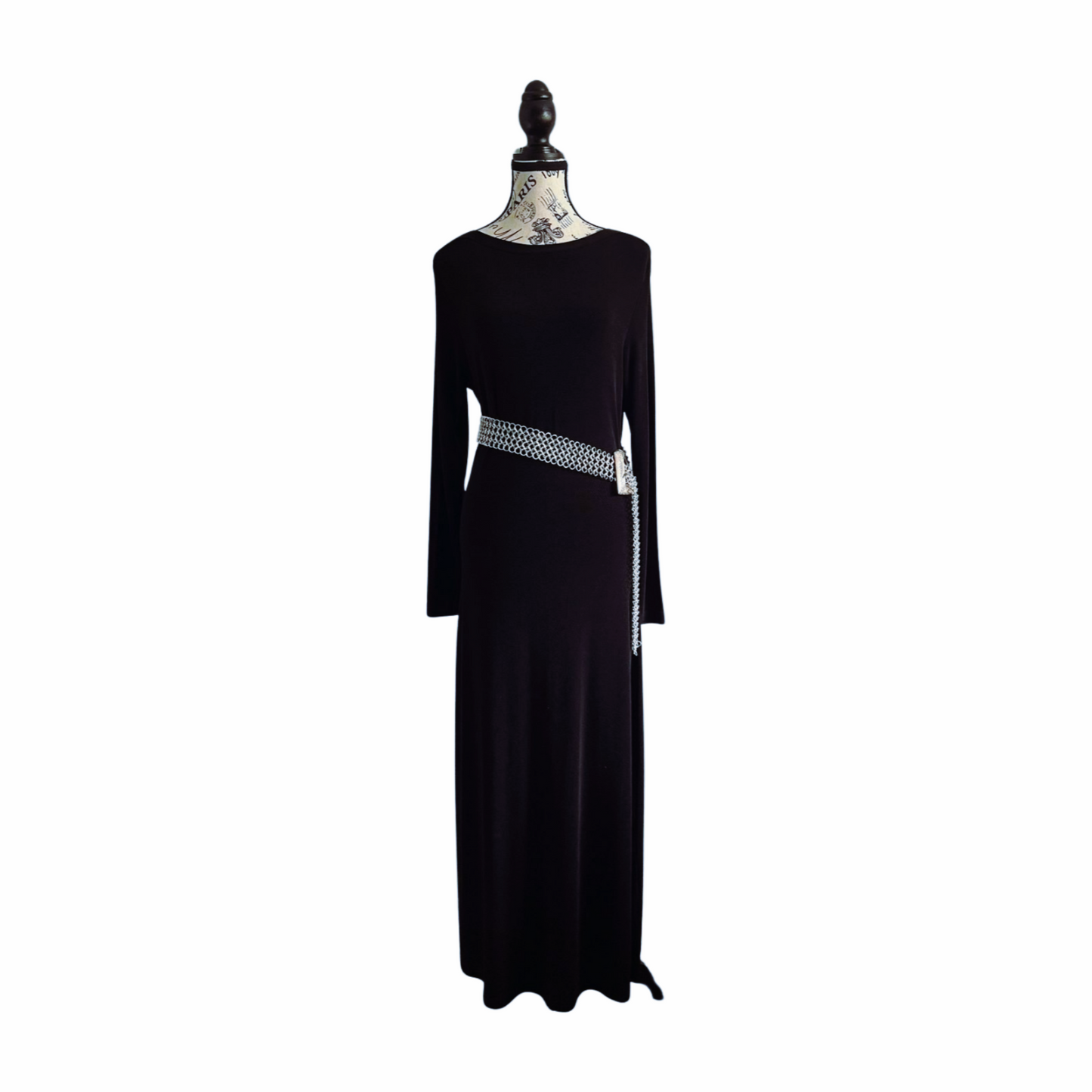 Black Knit Maxi Dress — 1990s — M L