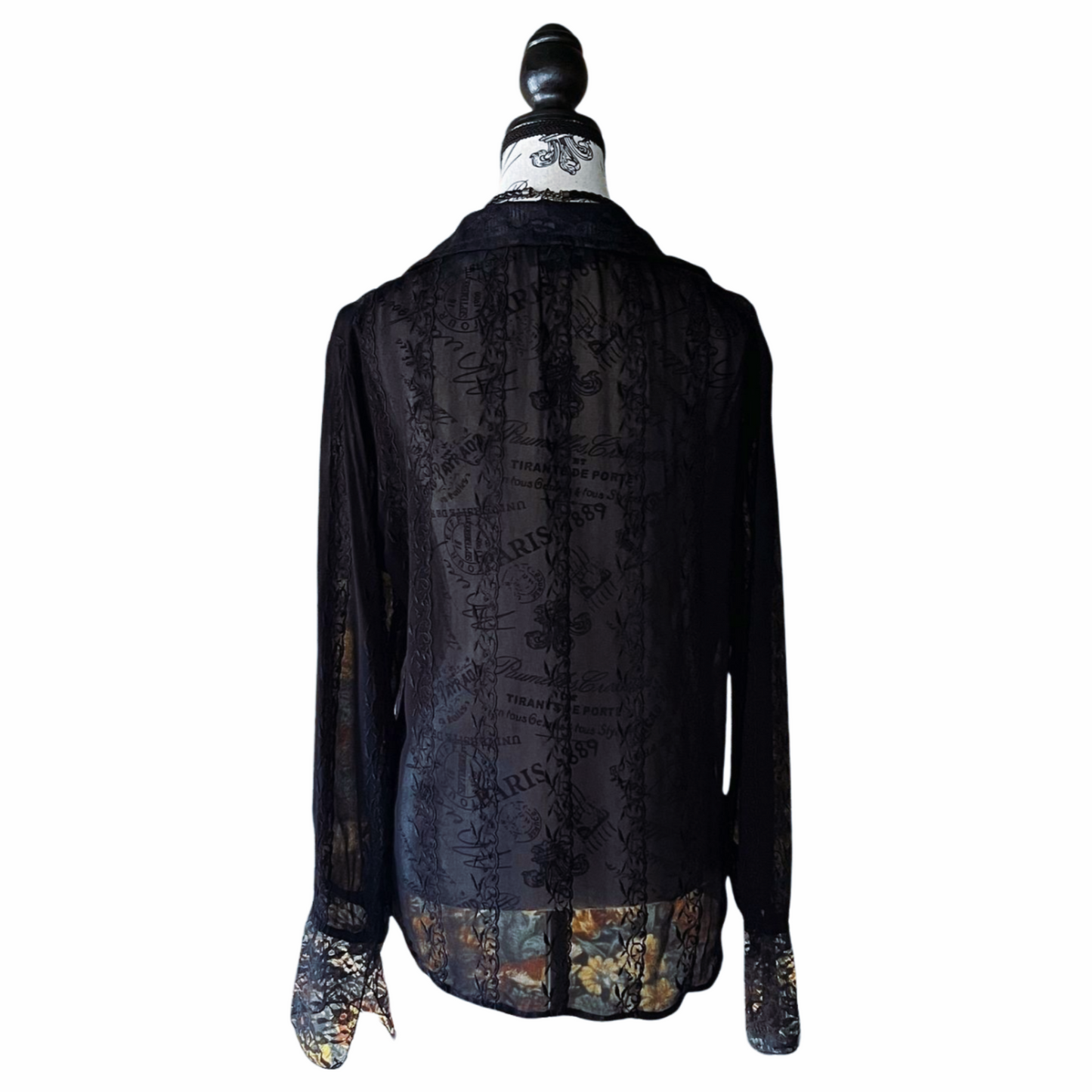 Tristan & Iseult Black Sheer Lace Blouse — 1990s — L