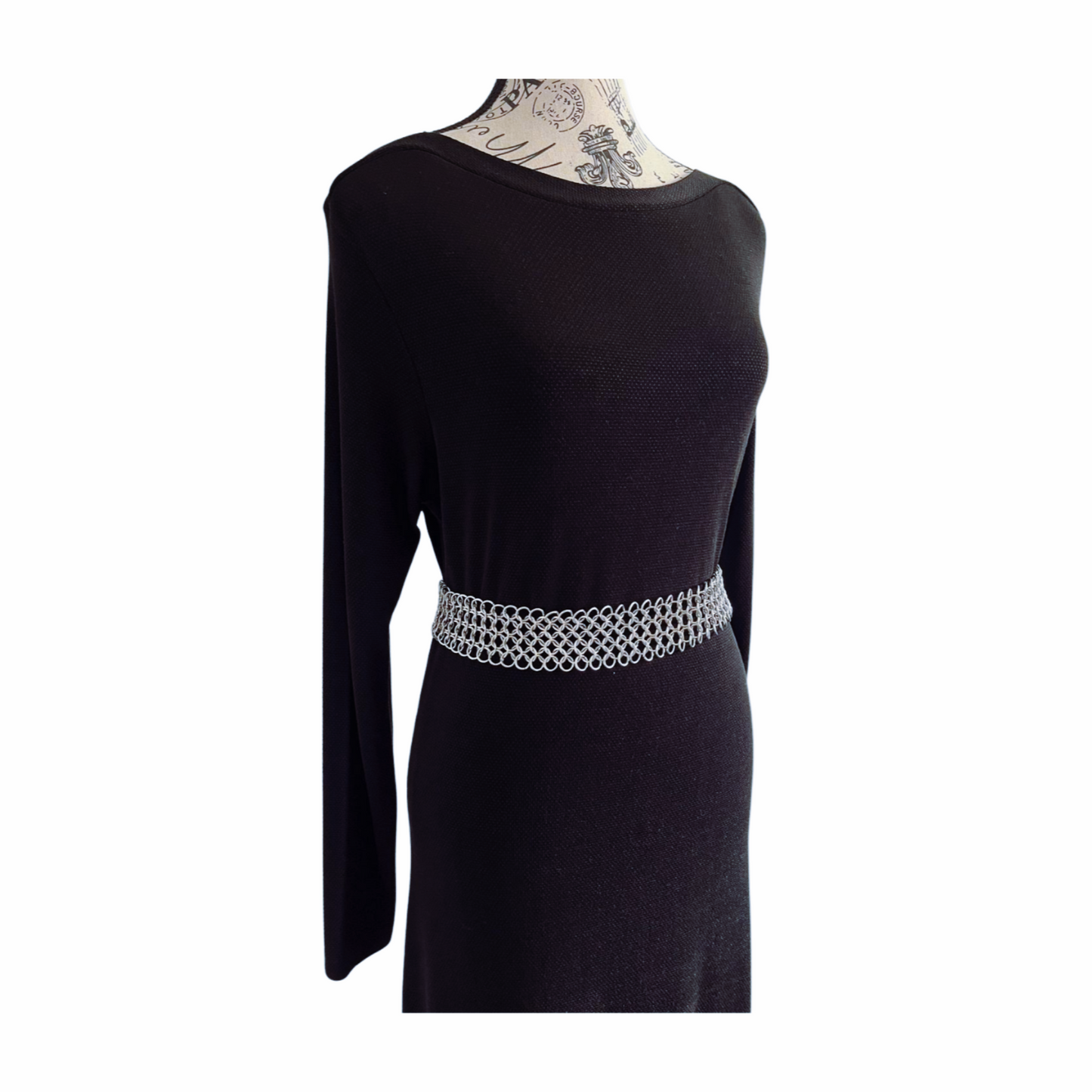 Black Knit Maxi Dress — 1990s — M L