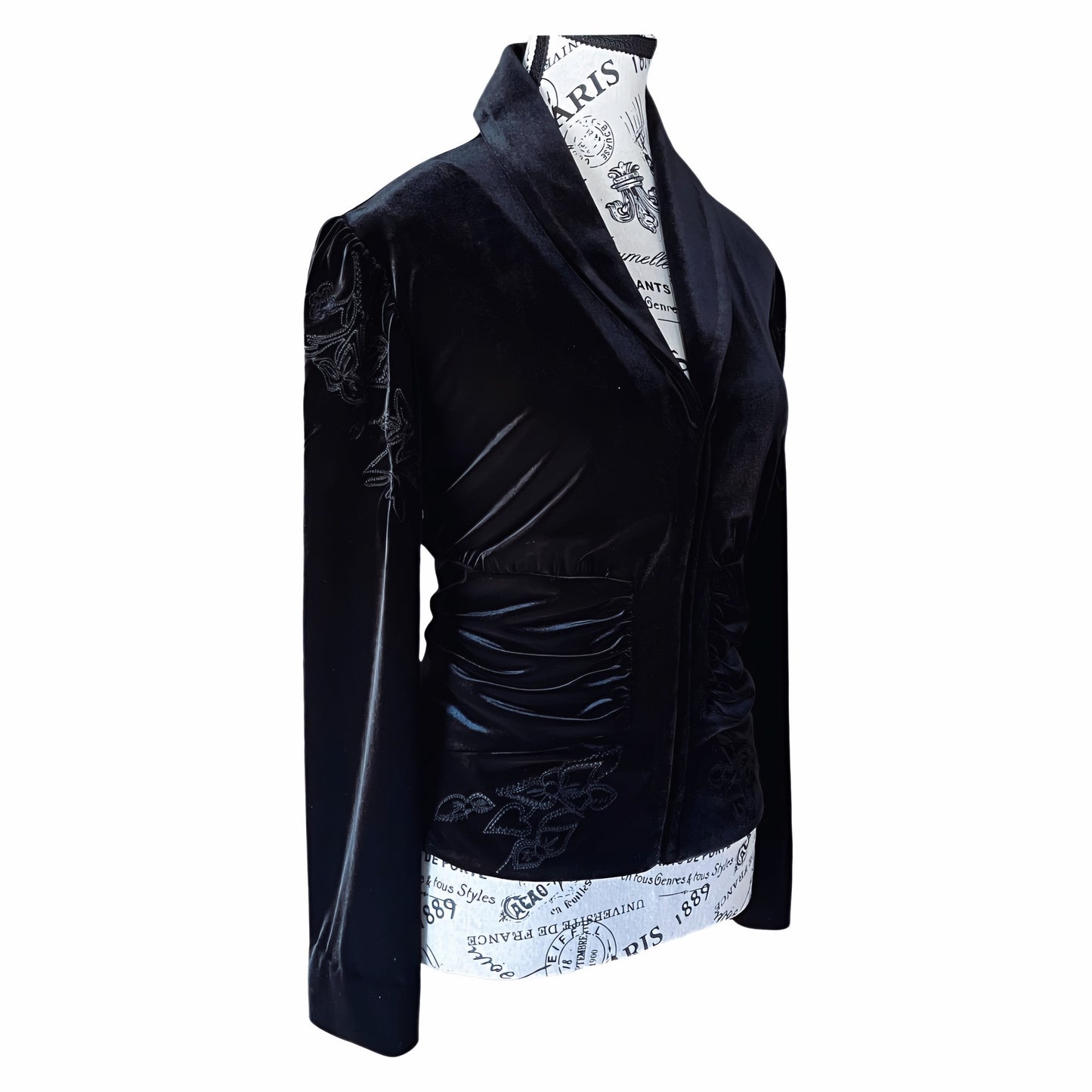 Joseph Ribkoff Black Velvet Embroidered Gothic Romantic Jacket — 1990s — M